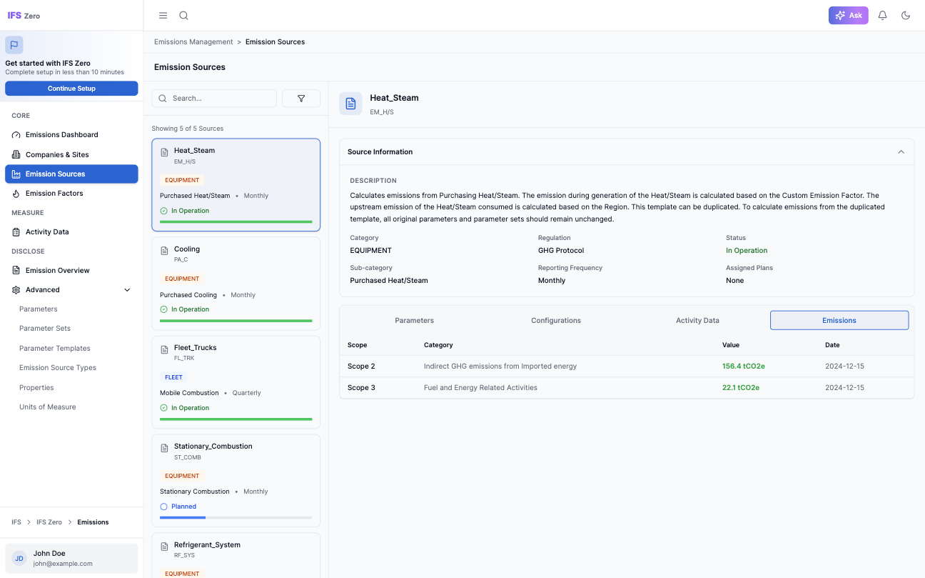Emission source with calculation results